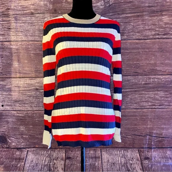 Striped & Stretchy Long Sleeve Sweater - Picture 1 of 6